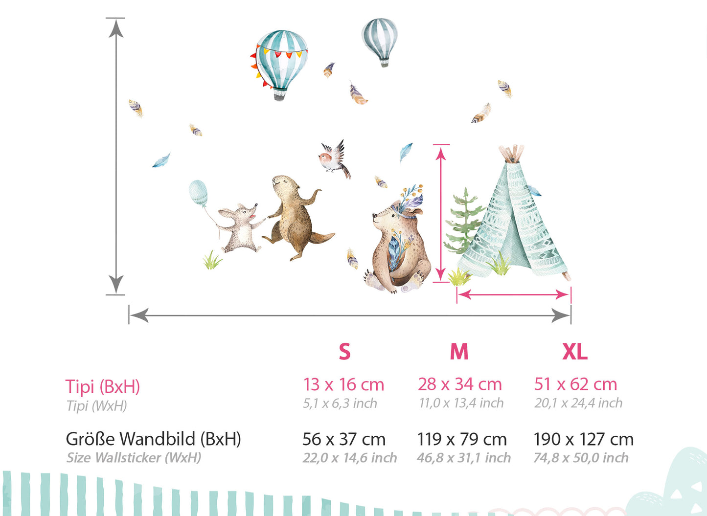 Wandtattoo Waldtiere mit Heißluftballons DK1068