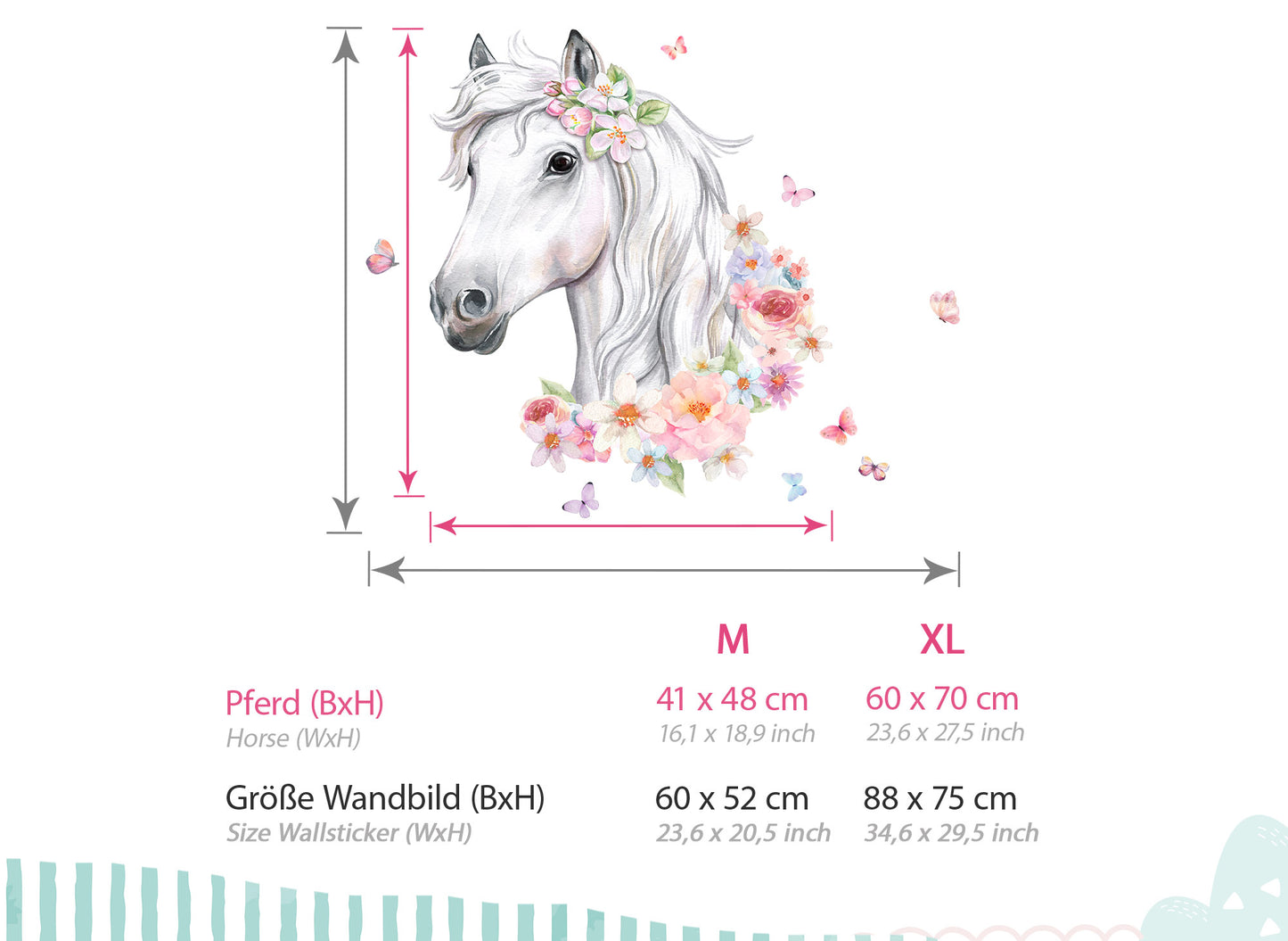 Wall decal horse head with flowers DK1046