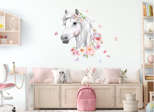 Wall decal horse head with flowers DK1046